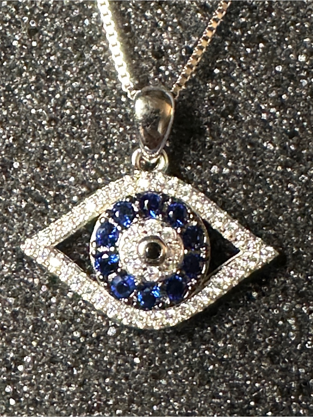Silver Sterling Evil Eye Pendant Necklace with Blue Crystal Accents - Picture 4 of 7